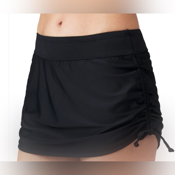Free Country Bikini Bottoms Skirt Ruched Black  Beach Size M 8/10 Elastic Waist - Picture 4 of 16